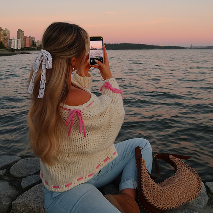Chunky knit sweater for women with a casual off-the-shoulder design Lune London