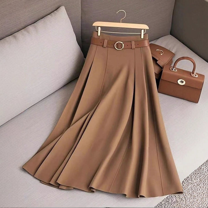 Jupe plissée évasée pour femmes avec application de ceinture élégante Chic & Stil