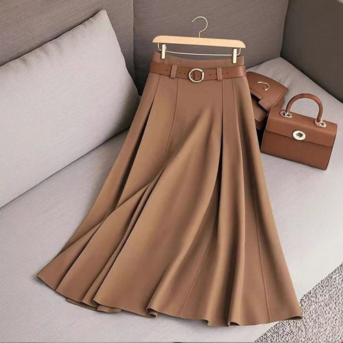 Jupe plissée évasée pour femmes avec application de ceinture élégante Chic & Stil