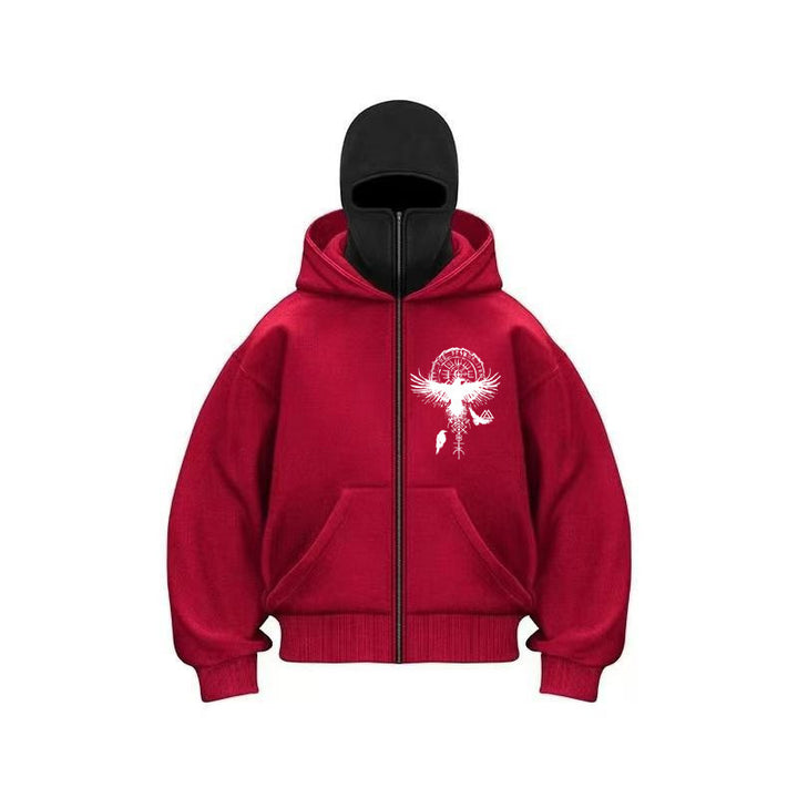 Women's hooded jacket with unique tribal print and high collar Lune London
