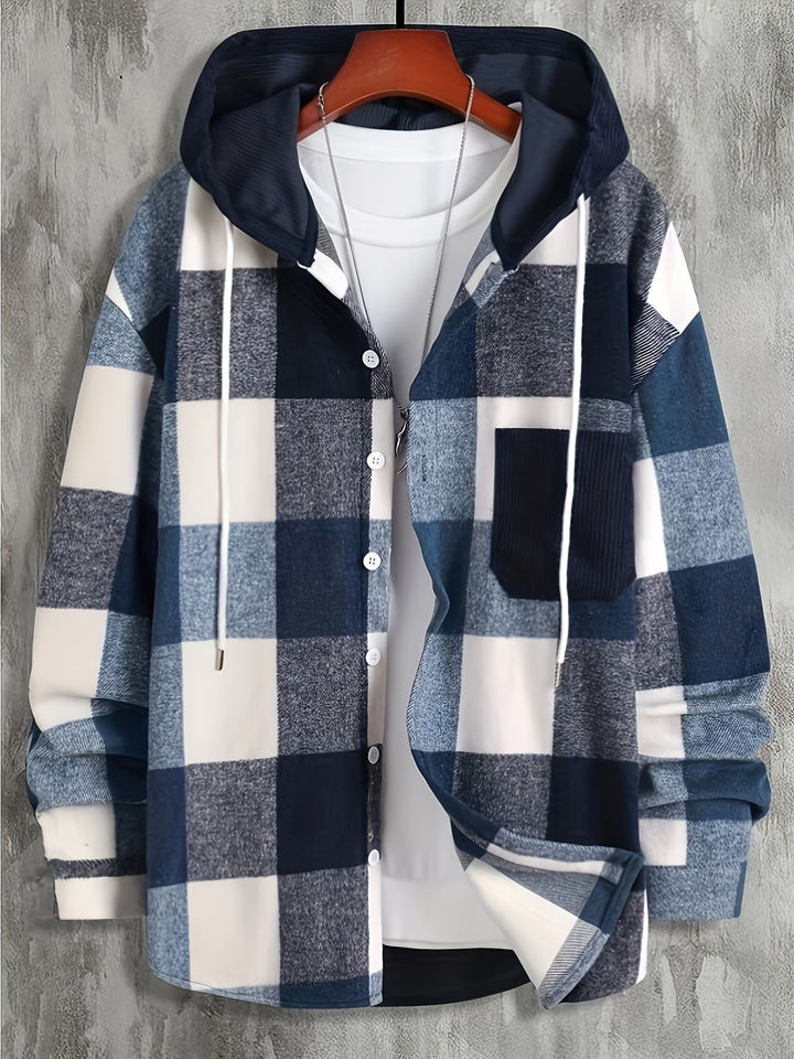 Striped flannel jacket for women with hood and practical pockets Lune London