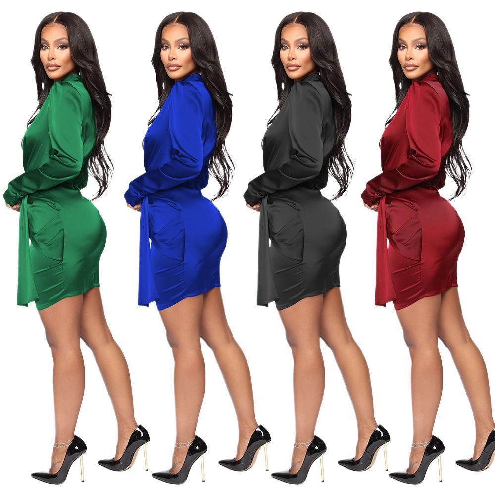 Lune London Elegant long sleeve satin mini dress with ruffles for women