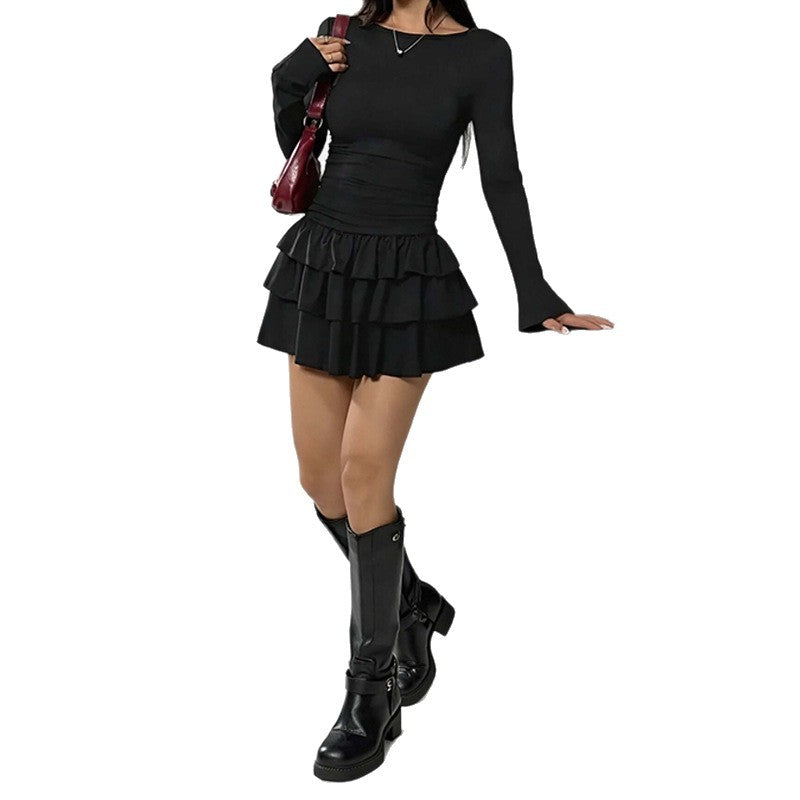Robe mini pour femme avec un ourlet à volants volumineux et des manches longues Chic & Stil