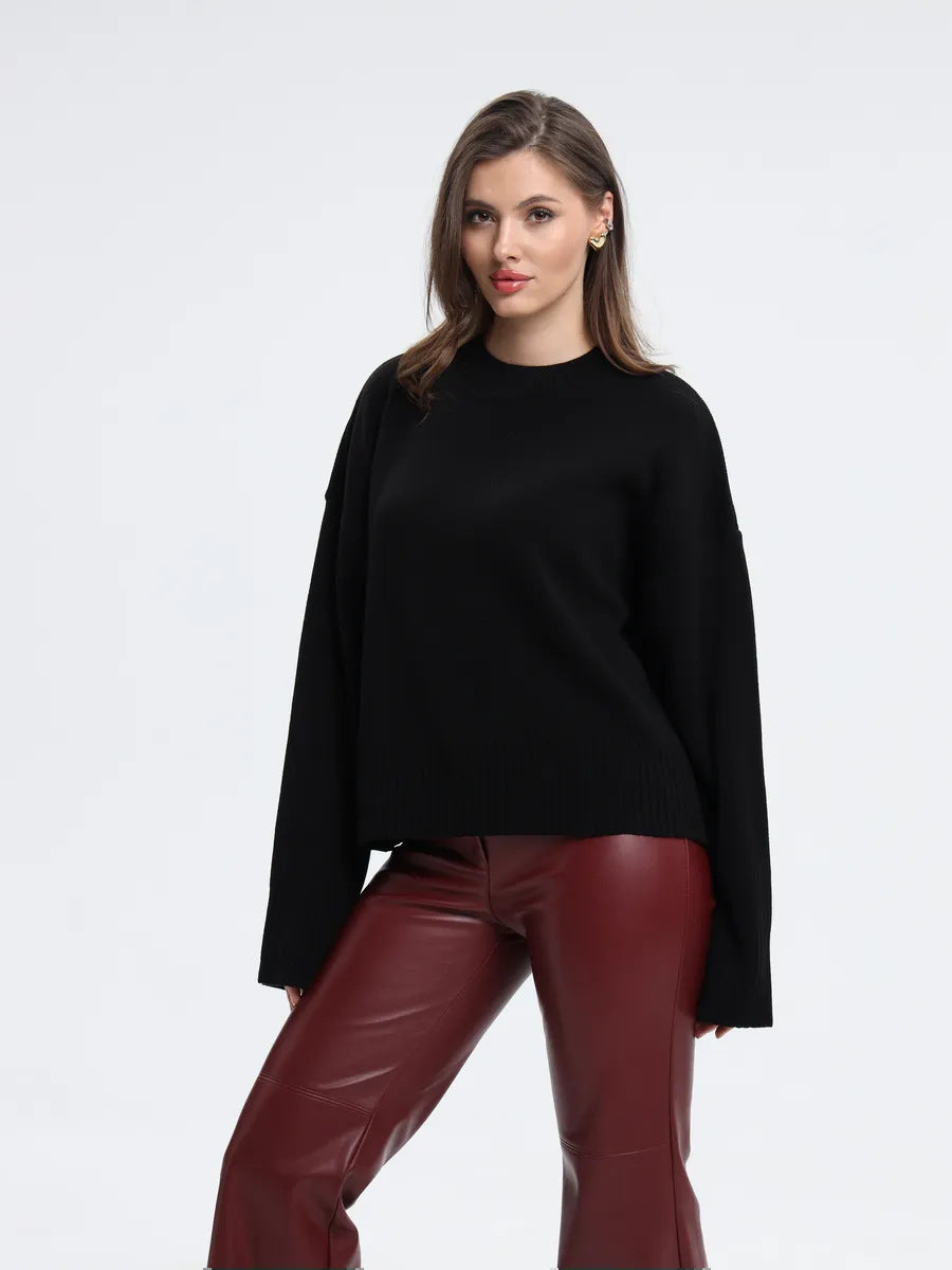 Ladies Comfortable Loose Sweater with Textured Ribbed Pattern Lune London