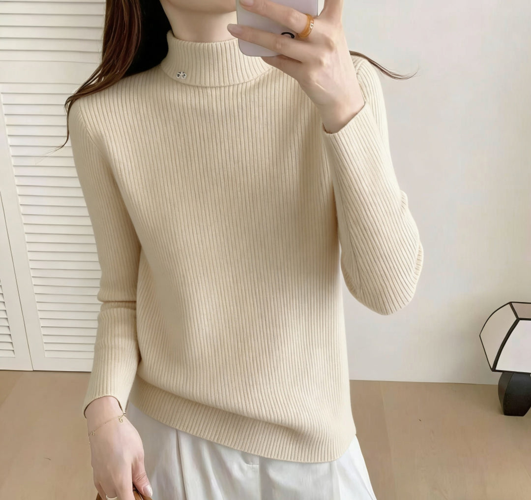 Pull côtelé de haute qualité pour femmes avec col montant Chic & Stil