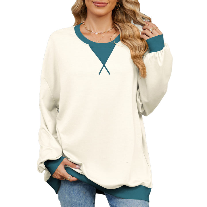 Casual oversized sweatshirt for women with a modern V-neck and chic elegant cuffs