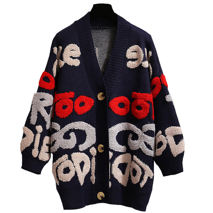 Ladies Grobtricot Cardigan with colorful pattern Lune London