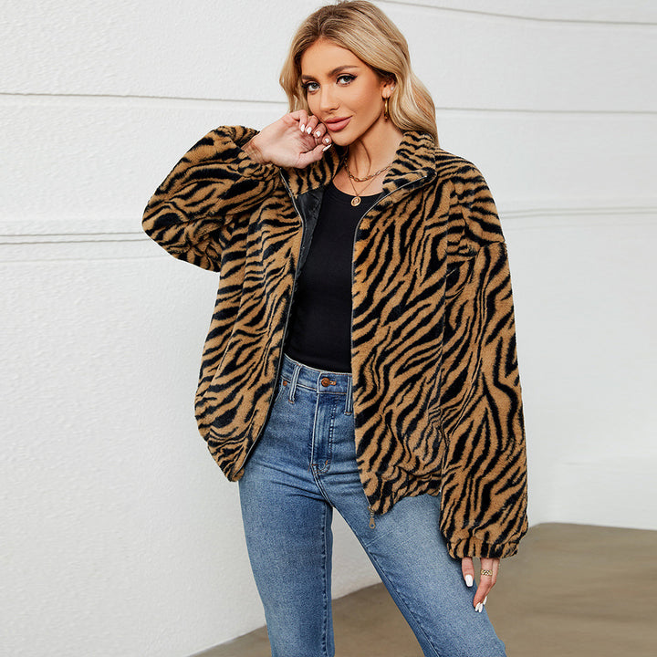 Ladies zebra pattern fleece jacket Lune London