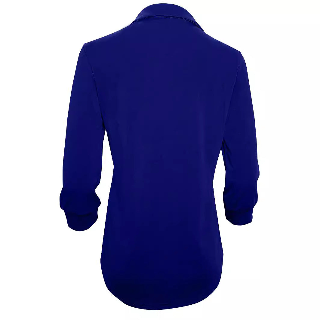 Long sleeve blouse for women with an elegant V neck and decorative pleats Lune London