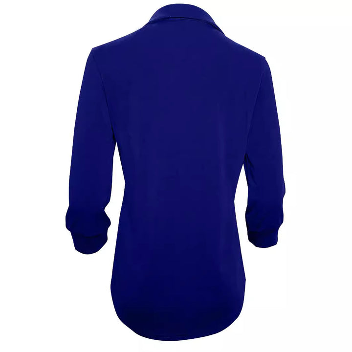 Long sleeve blouse for women with an elegant V neck and decorative pleats Lune London