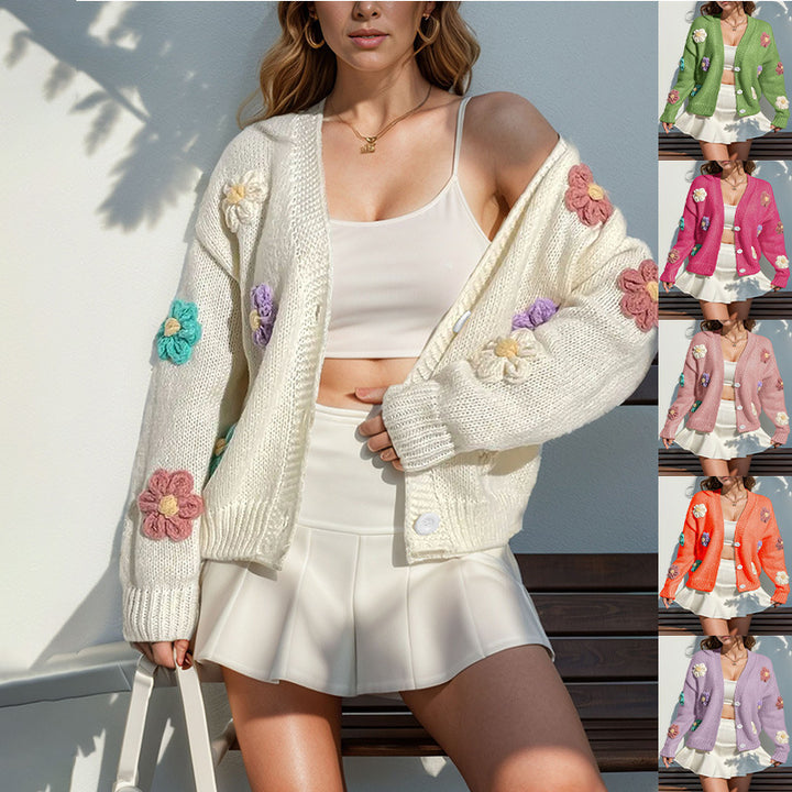 Knitted jacket for women with floral appliques Lune London