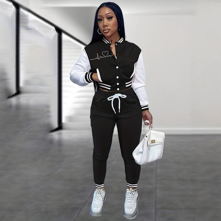 Ladies' sports jumpsuit with contrasting sleeves and fashion lettering Lune London