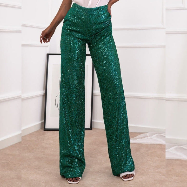Women Sparkling Palazzo Pants with Shimmering Sequins and High Waist Lune London