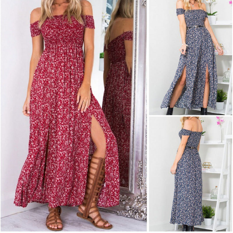 Robe maxi pour femmes avec un motif floral délicatement détaillé et une fente sur le côté Chic & Stil
