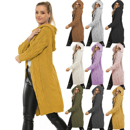 Women’s hooded knitted jacket with a trendy cable pattern and practical pockets Lune London