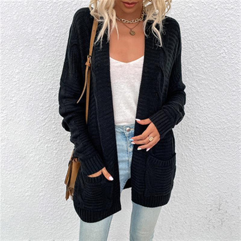 Women Chunky Knit Cardigan with Deep Pockets and Open Front Lune London