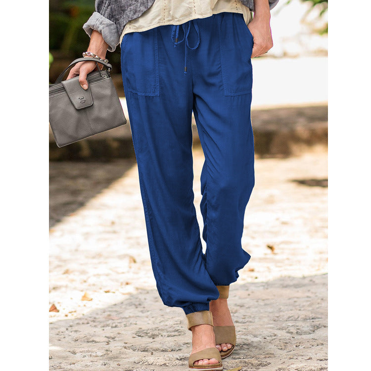 Ladies Comfortable Summer Pants with Elastic Waist and Practical Pockets Lune London
