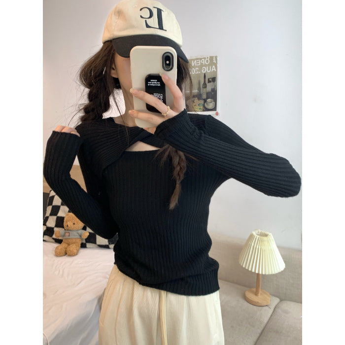 Women's long sleeve shirt with open shoulder area and rib knit pattern Lune London
