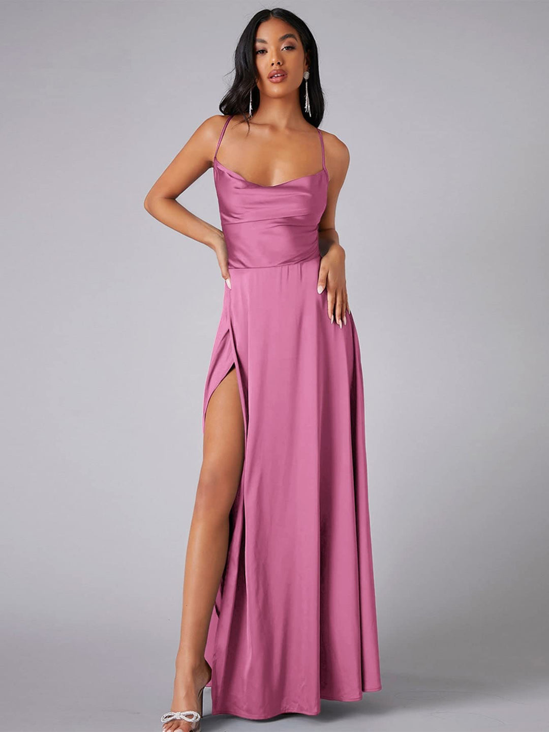 Ladies Elegant Satin Maxi Dress Lune London