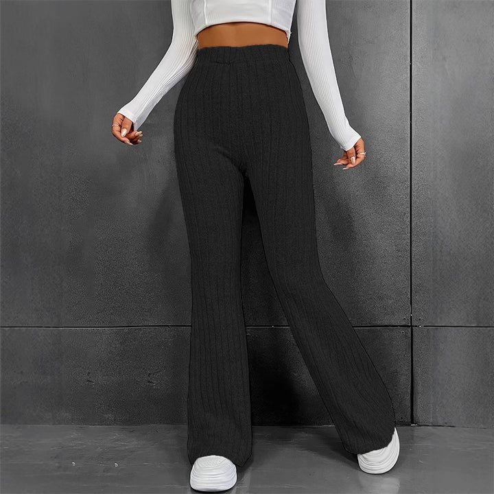 Wide knit trousers for women with a fine rib design Lune London