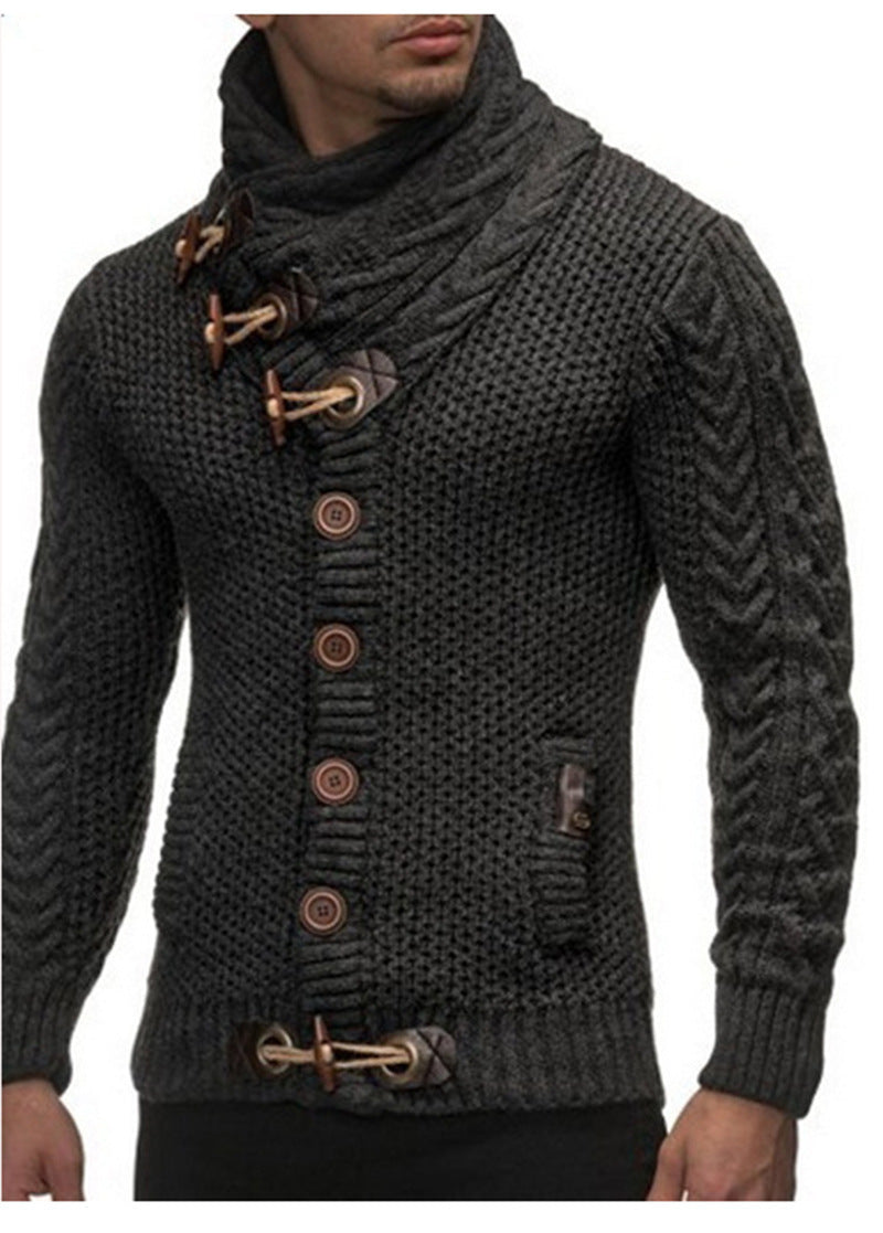 Men's knitted jacket with asymmetrical collar and single button design Lune London