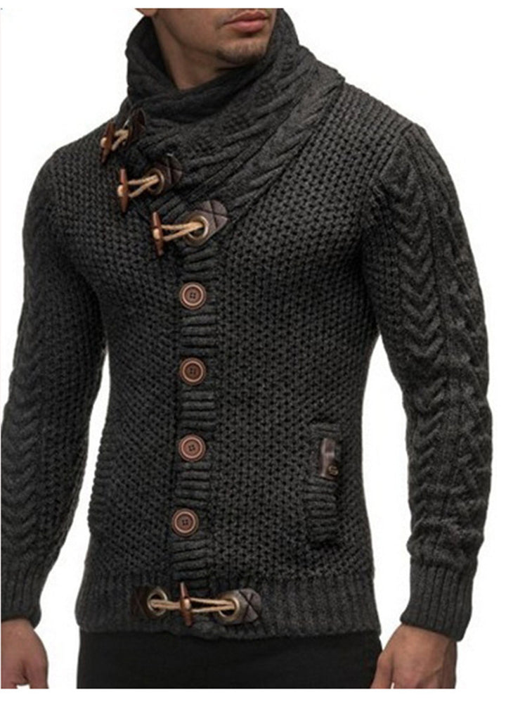 Men's knitted jacket with asymmetrical collar and single button design Lune London