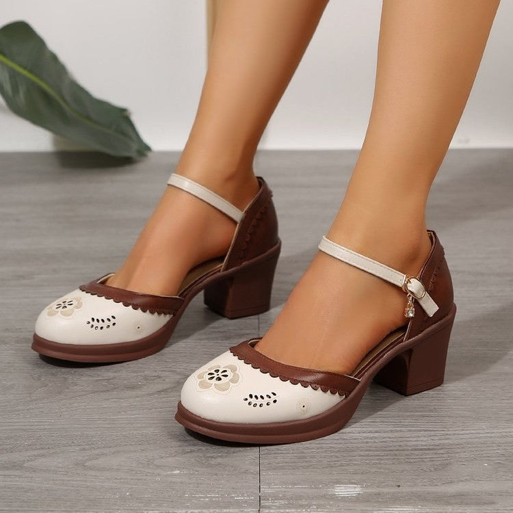 Elegant block heel sandals for ladies with adjustable strap and fine details Lune London