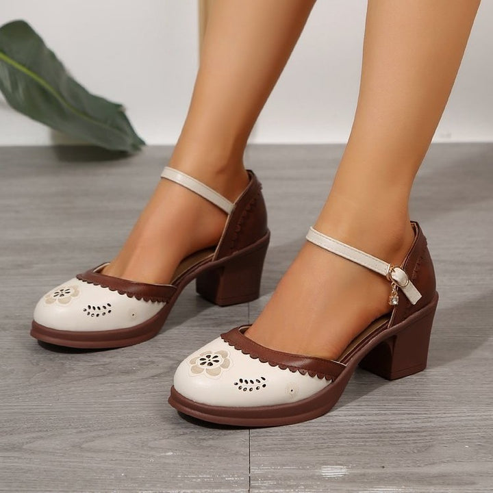 Elegant block heel sandals for ladies with adjustable strap and fine details Lune London