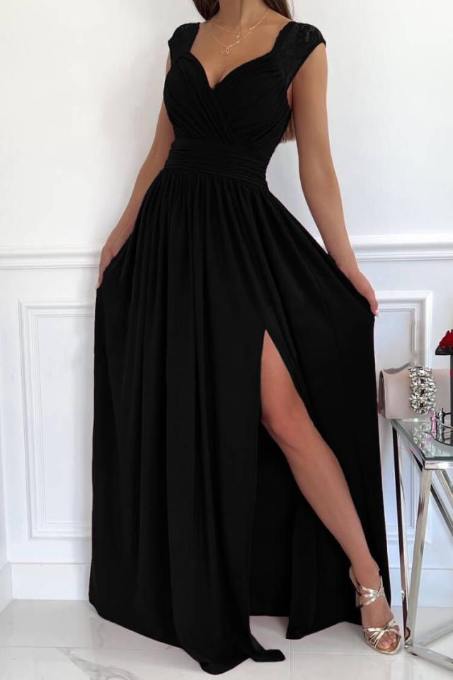 Women's Evening Dress with Elegant V-Neck and Ruffle Details Lune London