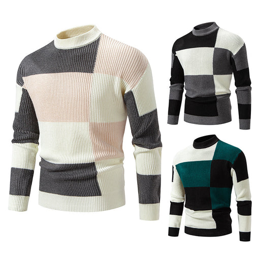Elegant turtleneck sweater for men with structured checkered pattern Lune London