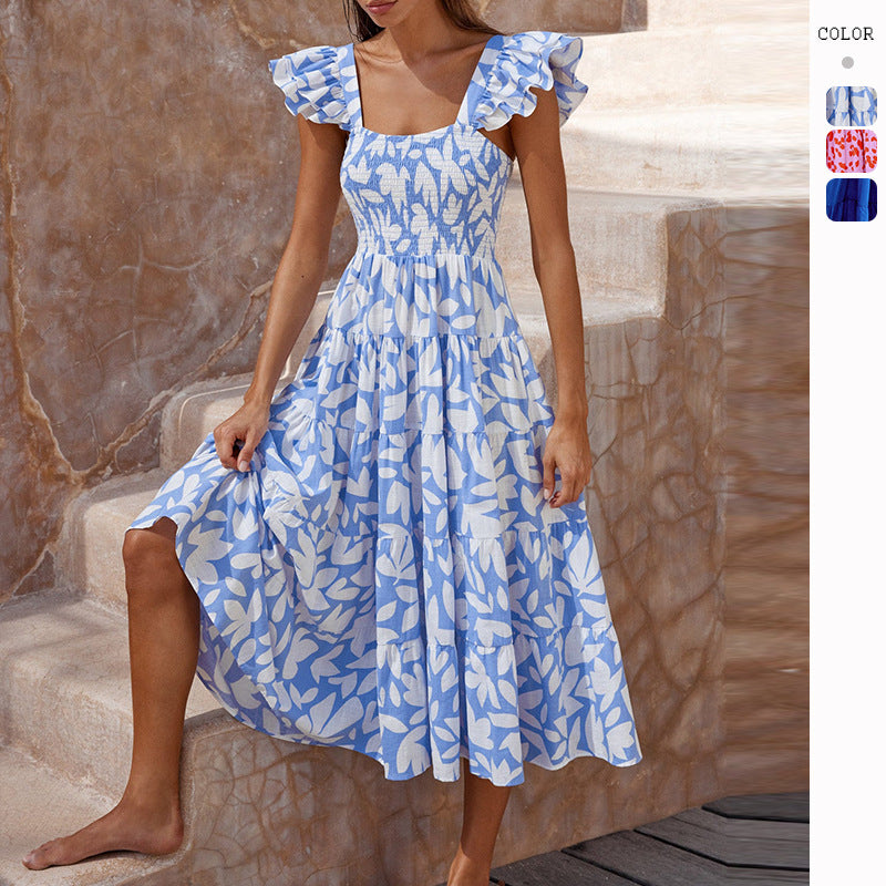 Chic & Stil Women's airy midi dress with ruffled sleeves and flared hem