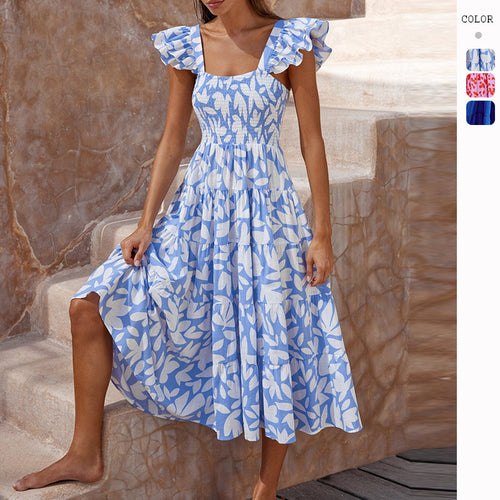 Chic & Stil Women's airy midi dress with ruffled sleeves and flared hem