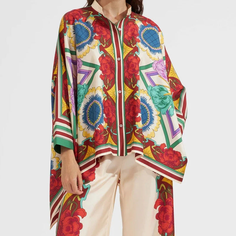 Haut kaftan floral pour femme avec détail de bouton Chic & Stil