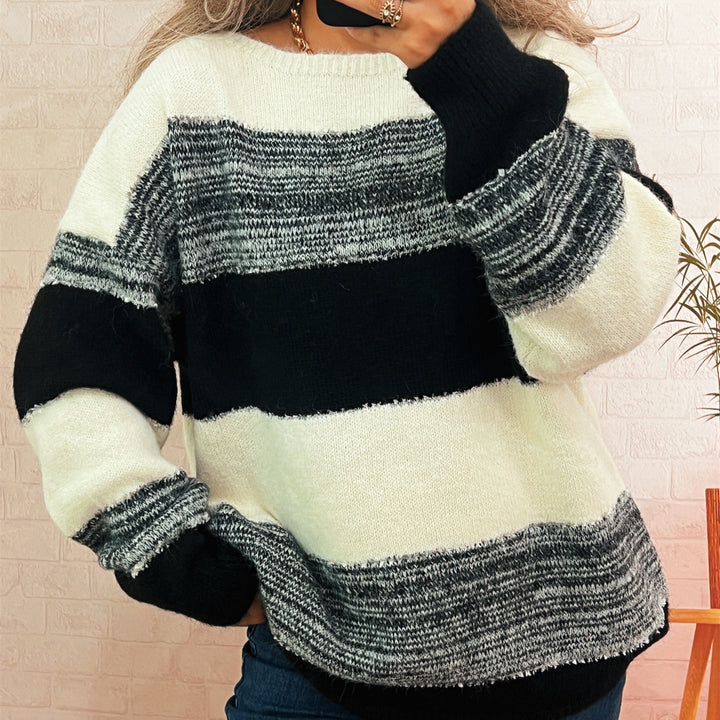 Pull surdimensionné pour femmes en peluche avec un motif rayé tendance et une coupe décontractée Chic & Stil