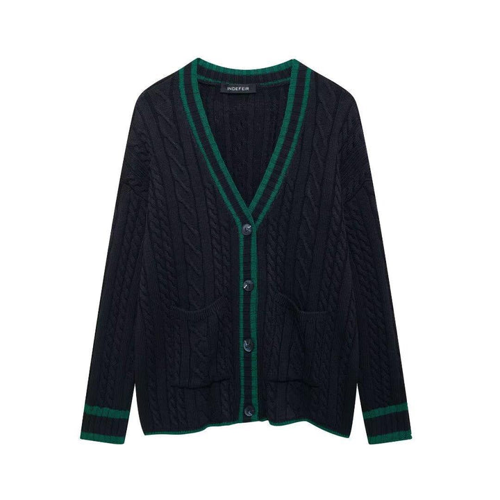 Knit jacket for women with V-neck and decorative cable patterns Lune London