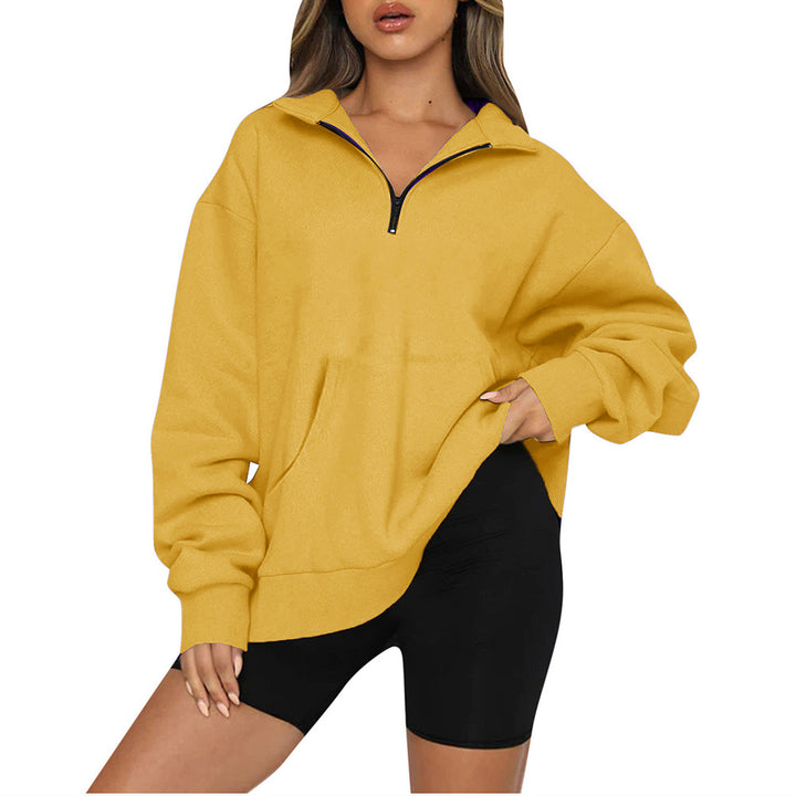 Oversized sweatshirt for women with half-zip and hood Lune London