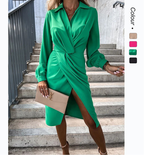 Ladies wrap dress with elegant tie belt and stylish V-neck