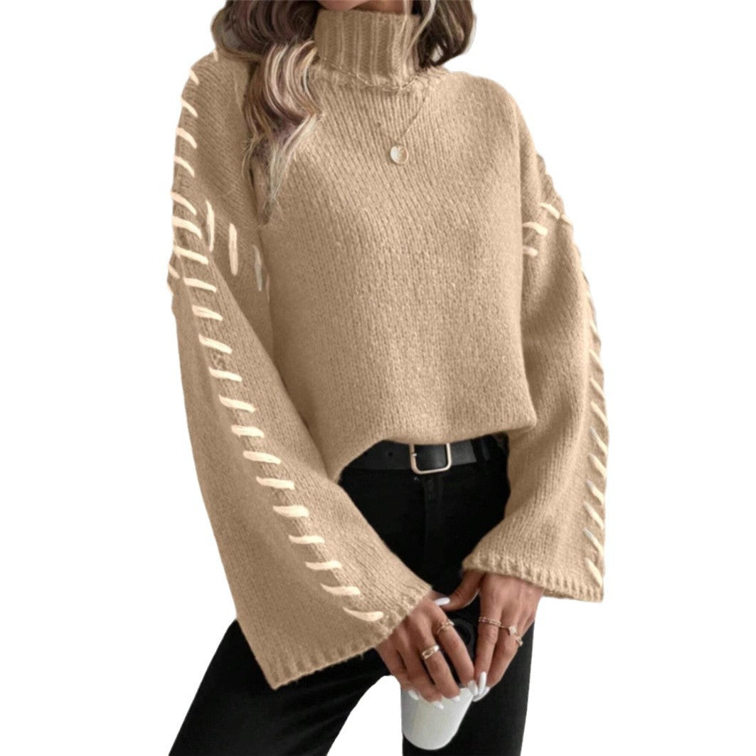 Knit sweater for women with wide sleeves and a high collar Lune London