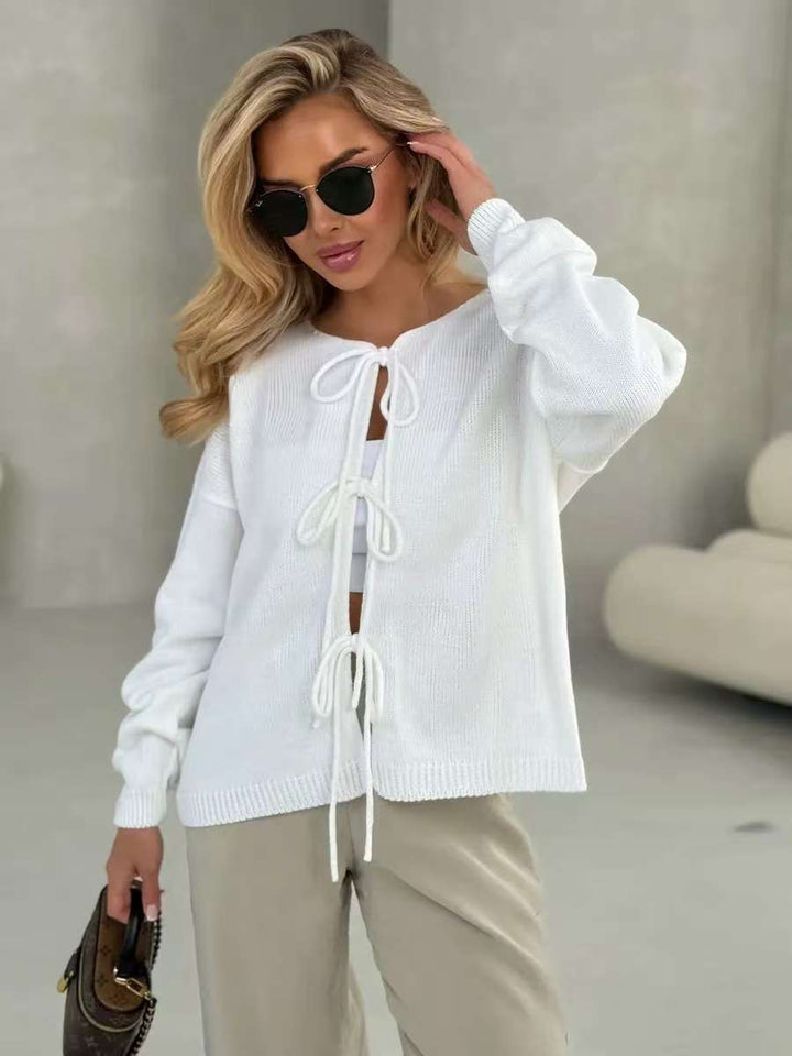 Casual knit sweater for women with decorative lacing and an oversized fit Lune London