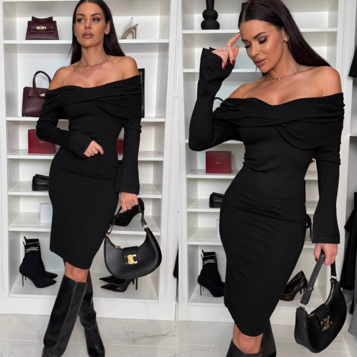 Lune London off-shoulder knit midi dress for women