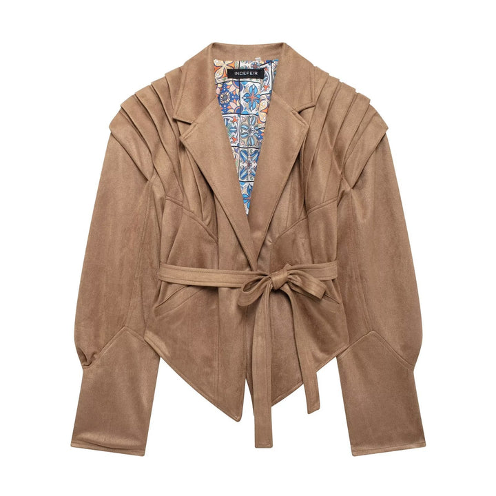 Ladies Elegant Jacket with Trendy Waist Belt and Structured Sleeves Lune London