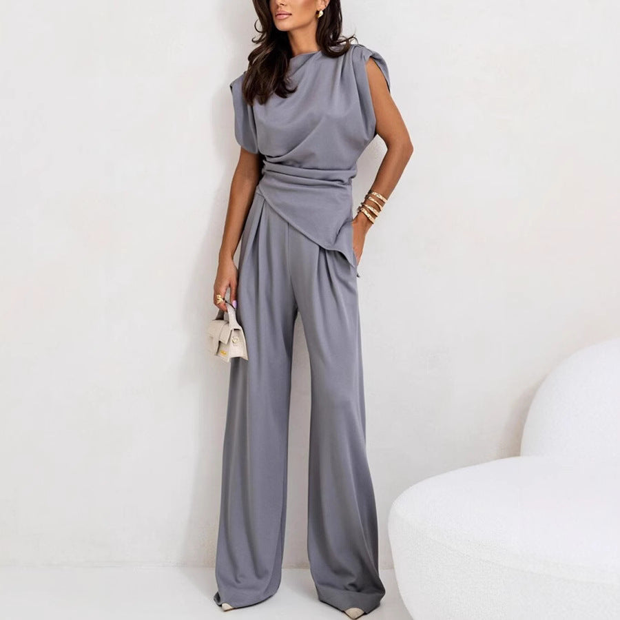 Ladies elegant jumpsuit with asymmetric cut and wide leg Lune London