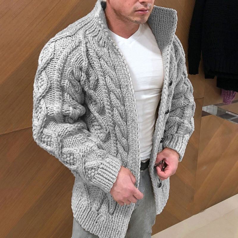 Men's knitted jacket with an elegant embossed pattern and a high collar Lune London