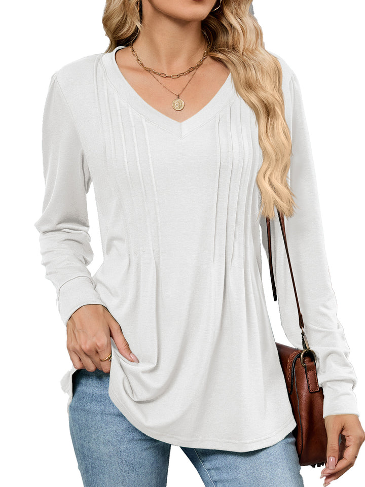 Viscose blouse for women with elegant pleats and V-neck Lune London