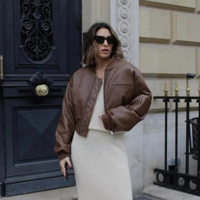 Lune London faux leather bomber jacket for women