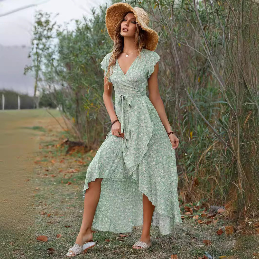 Maxi wrap dress for women with flowing sleeves Lune London