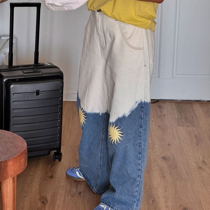 Wide jeans for women with a unique sun pattern Lune London