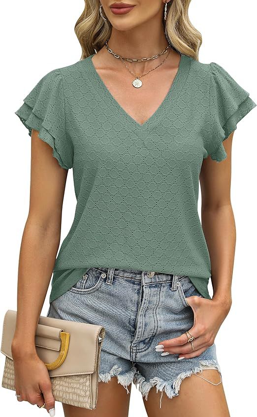 V-neck women's T-shirt with ruffle details Lune London