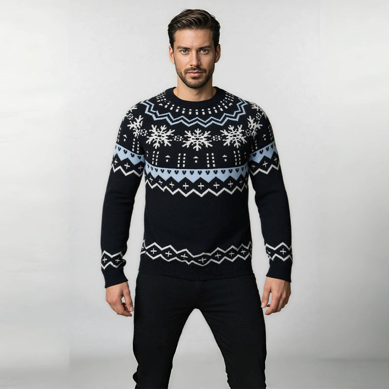 Knit sweater for men with winter pattern and round collar Lune London