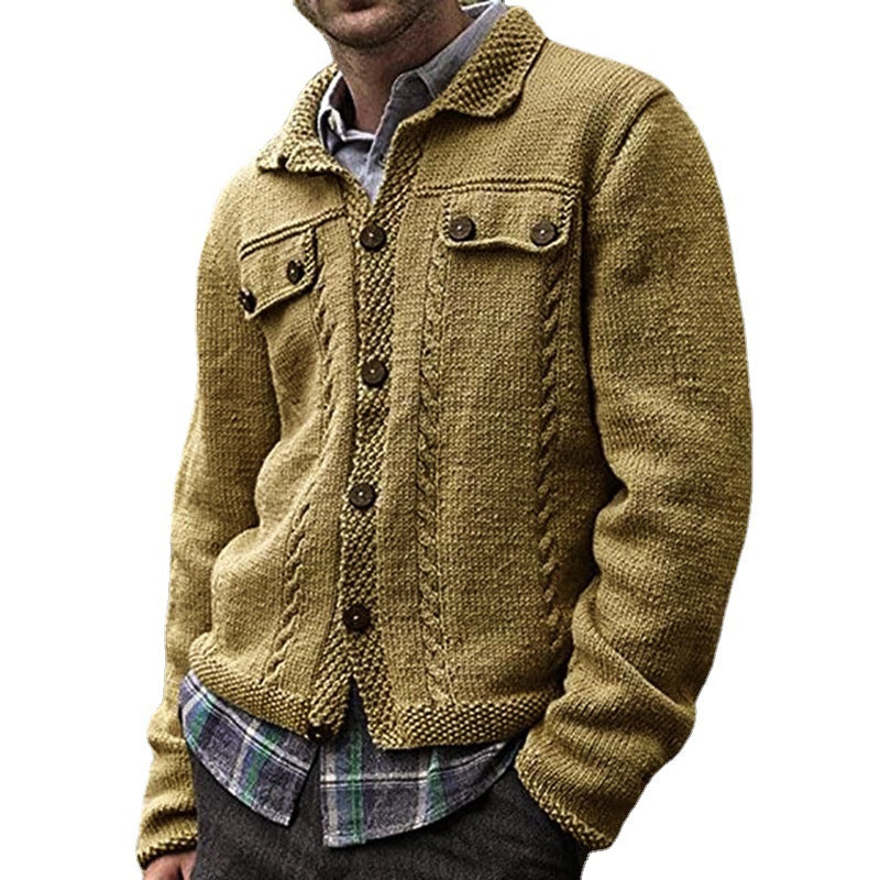 Men's knitted jacket with cable pattern and practical pockets Lune London